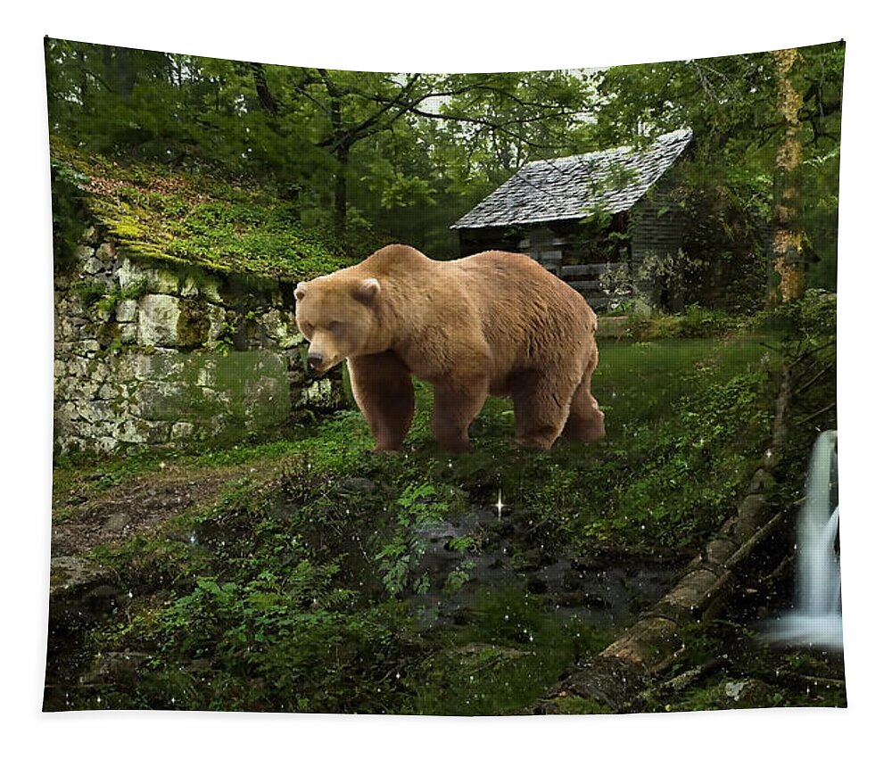Bear Tapestry featuring the mixed media Bear In The Woods #1 by Marvin Blaine
