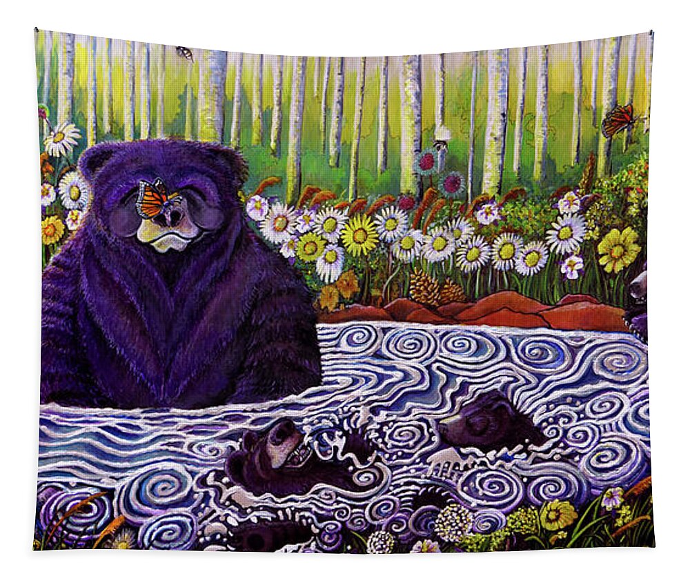 Bear Tapestry featuring the painting Bear Pond #1 by David Sockrider