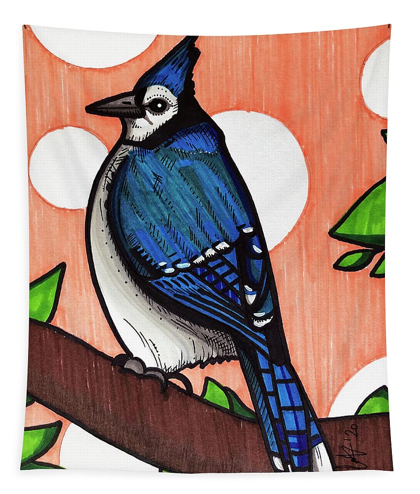 Blue Jay Tapestry featuring the drawing Blue Jay #1 by Creative Spirit
