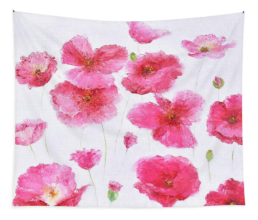 Poppies Tapestry featuring the painting Bright Pink Poppies #1 by Jan Matson
