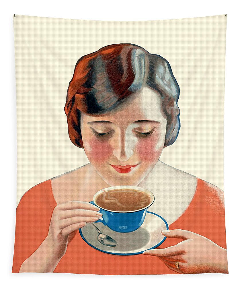 Coffee Tapestry featuring the digital art But First Coffee #1 by Madame Memento