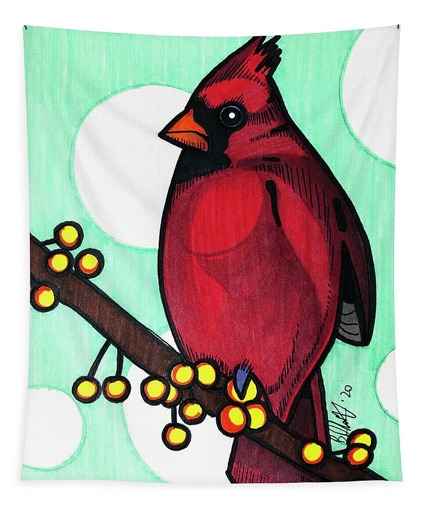 American Cardinal Tapestry featuring the drawing Cardinal #1 by Creative Spirit