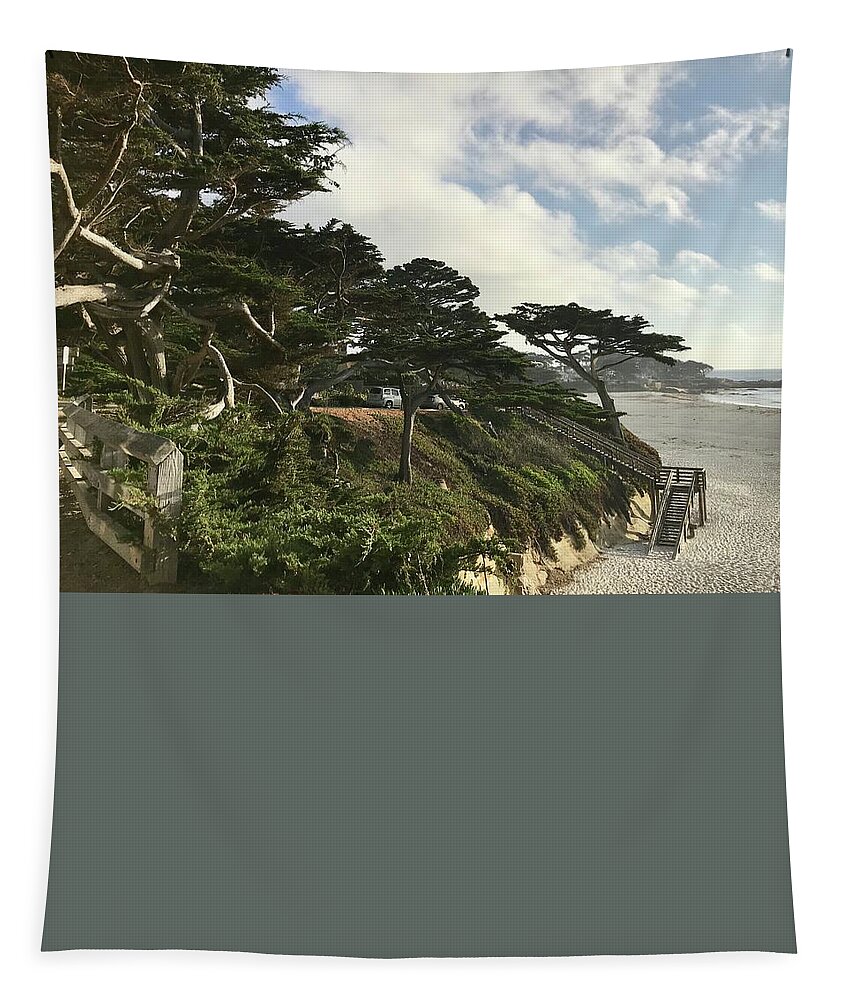 Landscape Tapestry featuring the painting Carmel Beach by Luisa Millicent