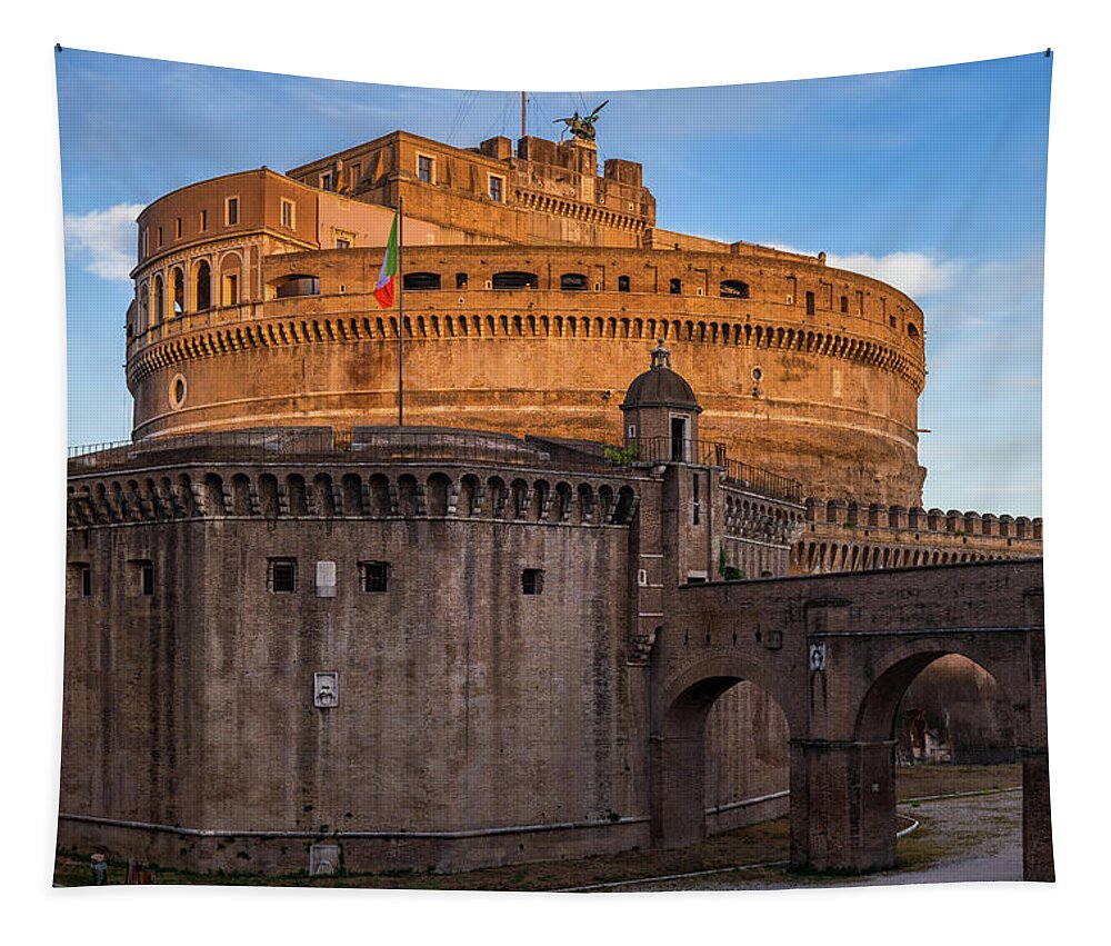 Castle Tapestry featuring the photograph Castle of the Holy Angel at Sunset in Rome #1 by Artur Bogacki