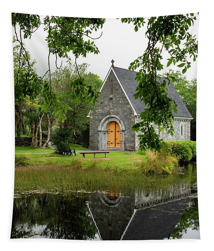 County Cork Tapestry featuring the photograph Catholic church of  Saint. Finbarr Oratory. Gougane Barra park by Michalakis Ppalis