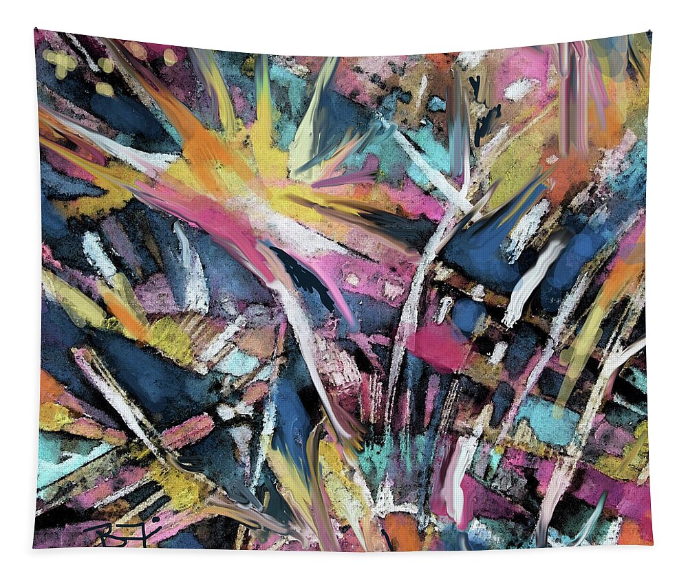 Colorful Digital Abstract Tapestry featuring the painting Celebration #1 by Jean Batzell Fitzgerald