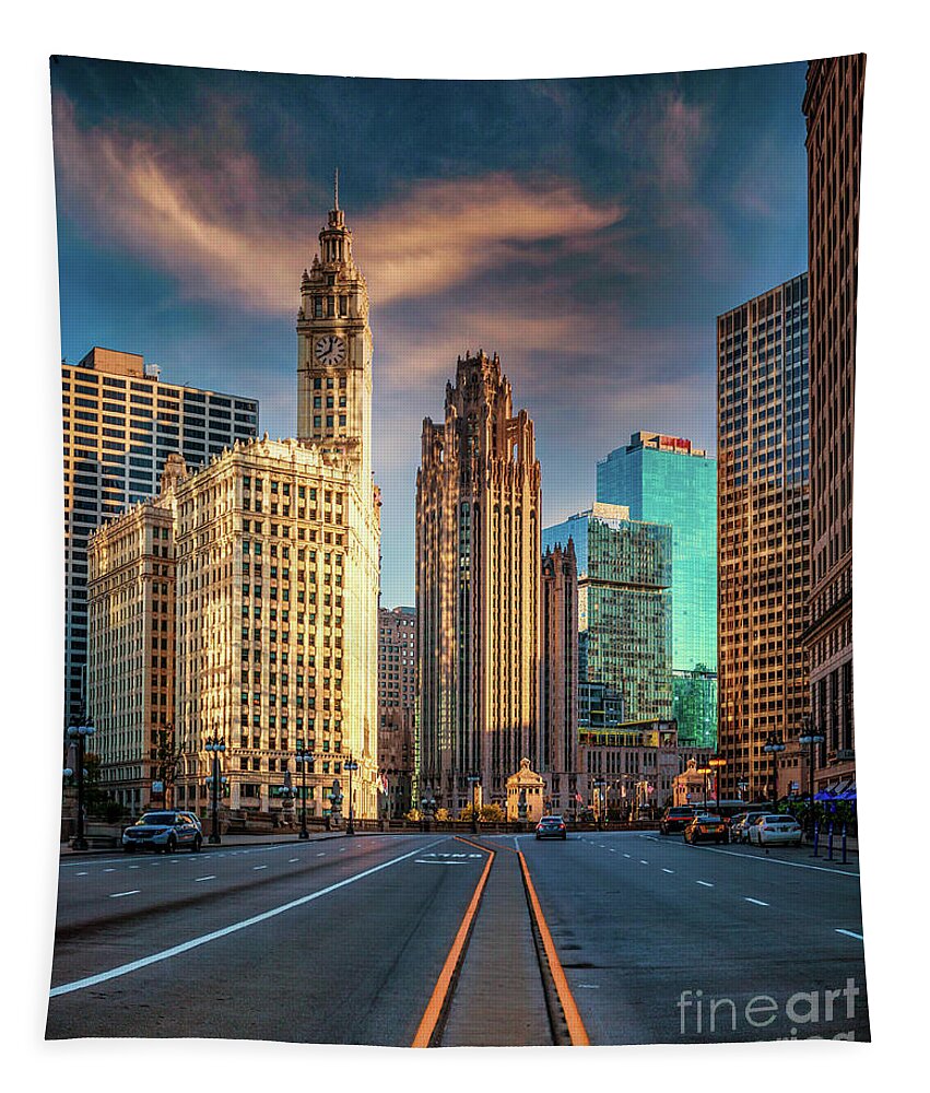 Chicago Tapestry featuring the photograph Chicago Mag Mile #1 by Lev Kaytsner