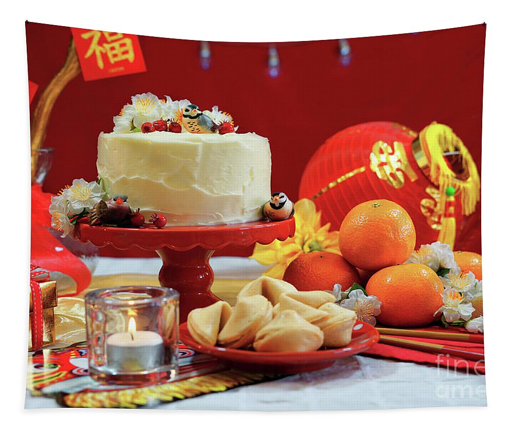 Bright Tapestry featuring the photograph Chinese New Year party table #1 by Milleflore Images