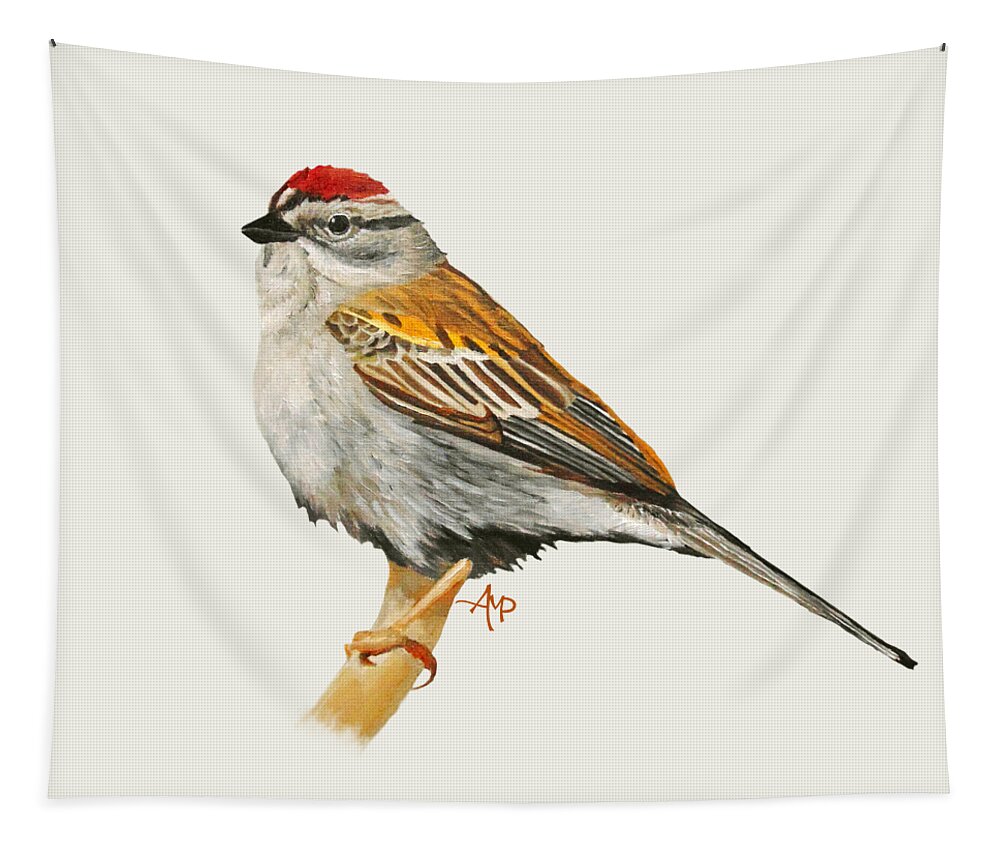 Chipping Sparrow Tapestry featuring the painting Chipping Sparrow #1 by Angeles M Pomata