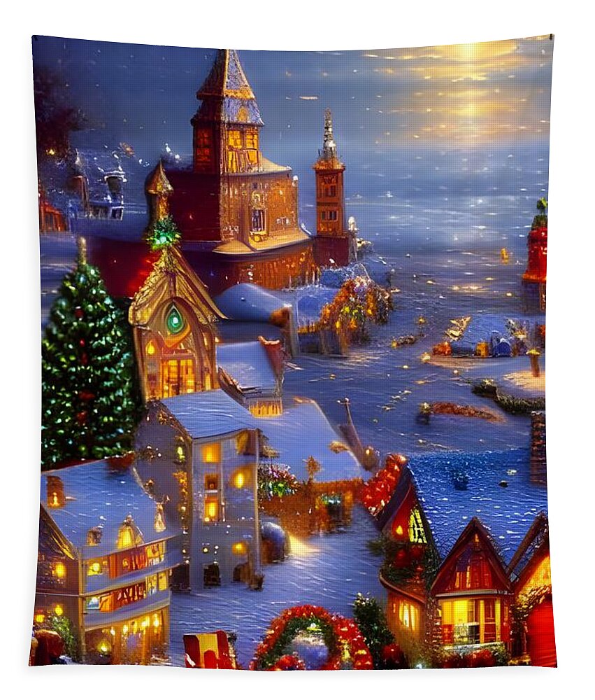 Digital Christmas Village Snow Tapestry featuring the digital art Christmas Village by Beverly Read
