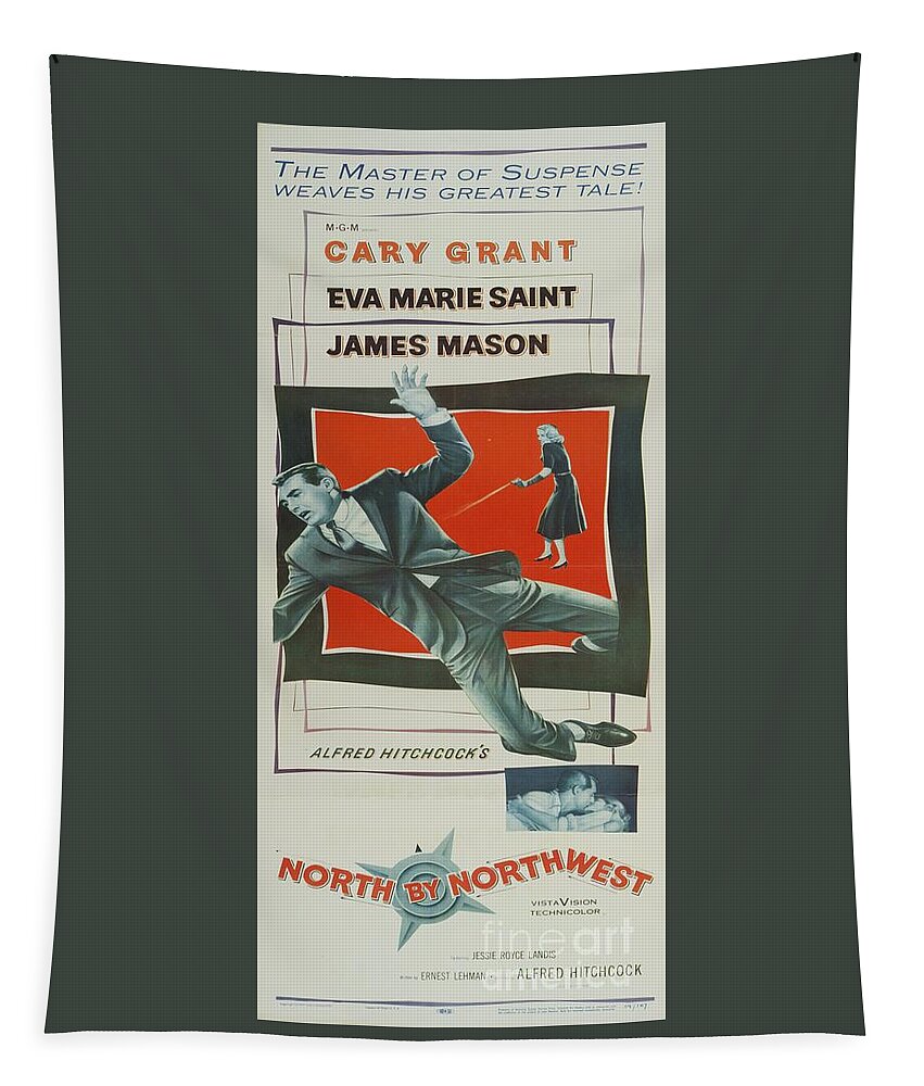 North Tapestry featuring the mixed media Classic Movie Poster - North by Northwest #1 by Esoterica Art Agency