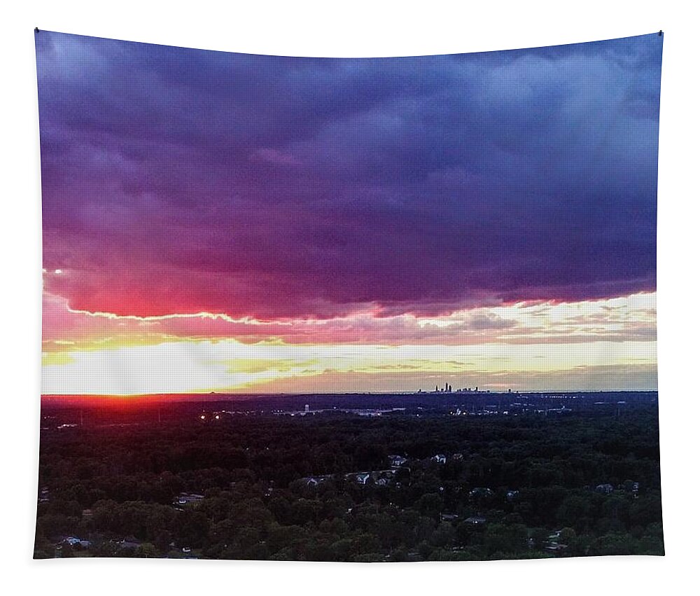  Tapestry featuring the photograph Cleveland Sunset - Drone #1 by Brad Nellis
