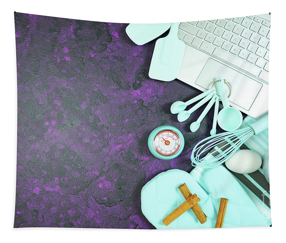 Cooking baking food theme desktop workspace on stylish purple background.  Tapestry by Milleflore Images - Fine Art America