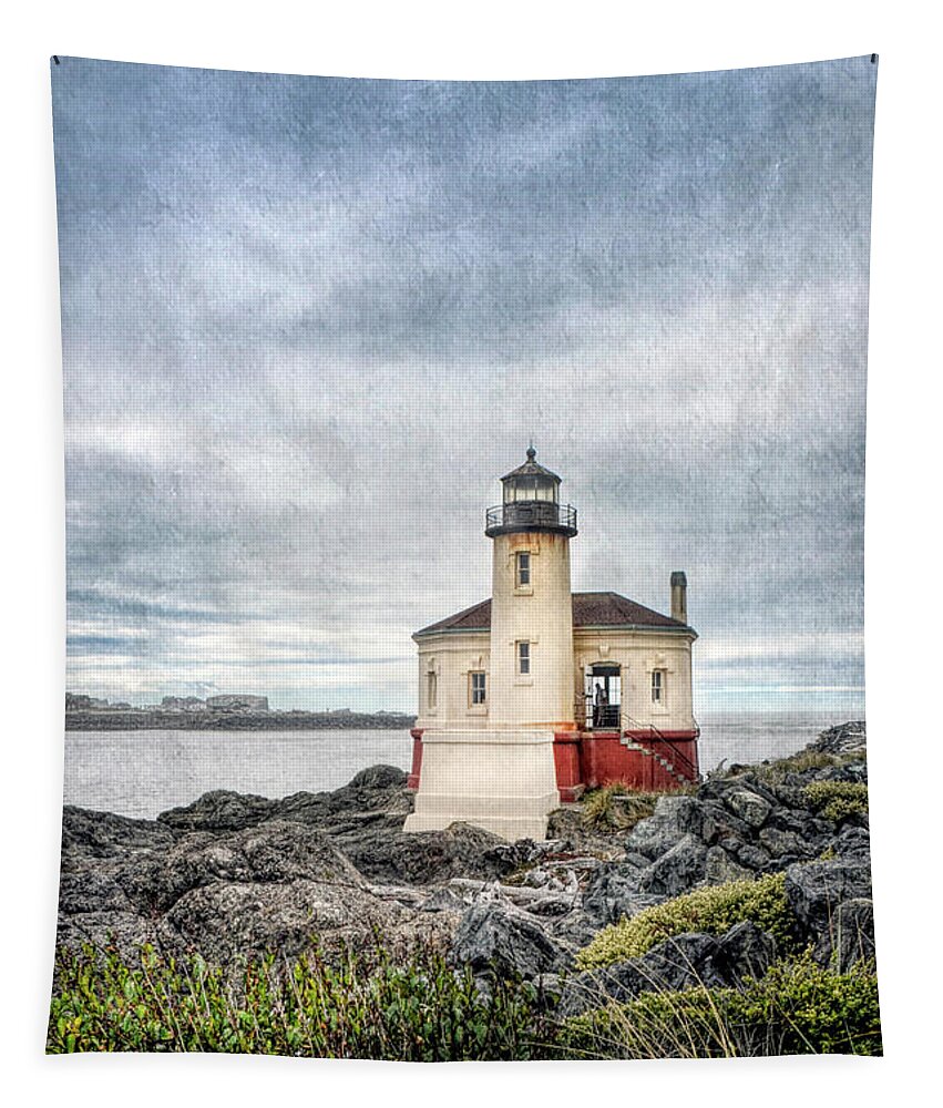 Coquille River Lighthouse Tapestry featuring the photograph Coquille River Lighthouse #1 by Jill Battaglia