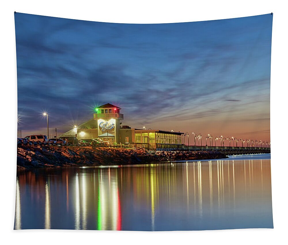 Crab Shack Tapestry featuring the photograph Crab Shack and James River Bridge #1 by Jerry Gammon