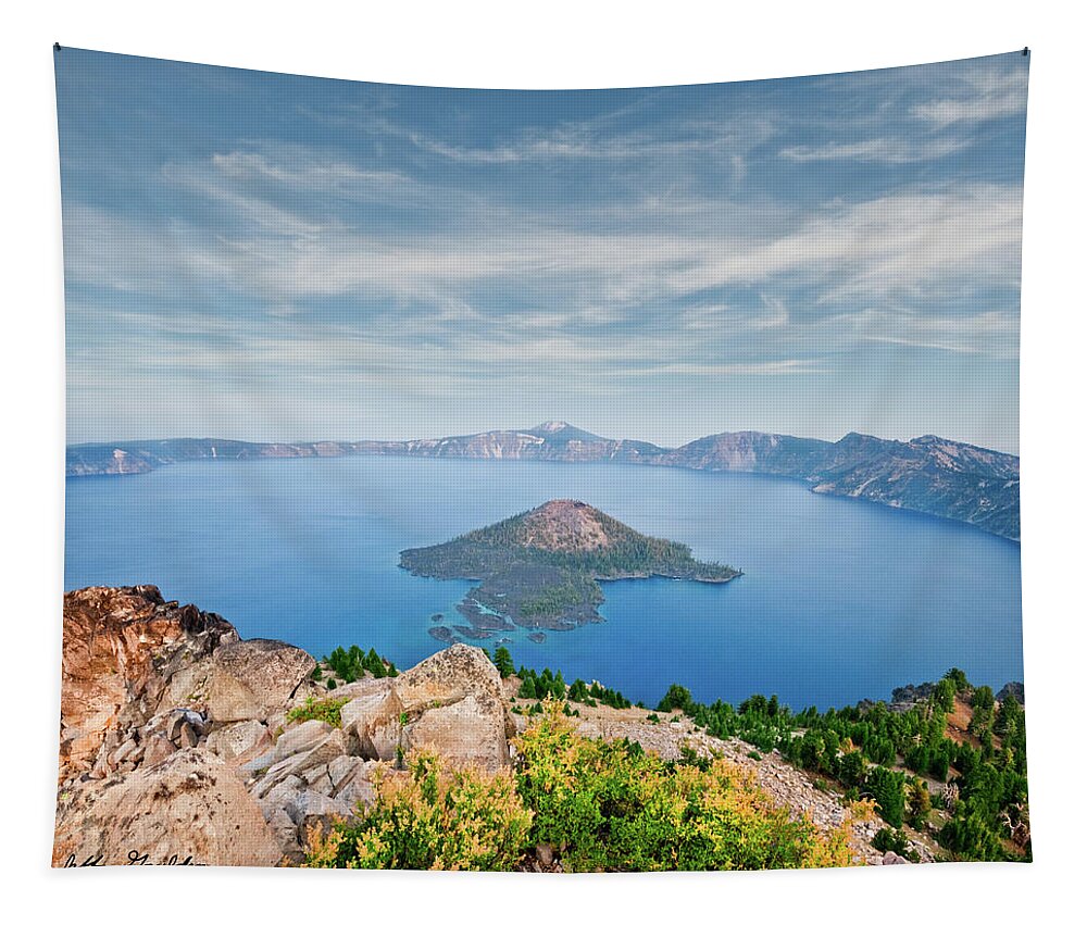 Aerial View Tapestry featuring the photograph Crater Lake in the Evening #1 by Jeff Goulden