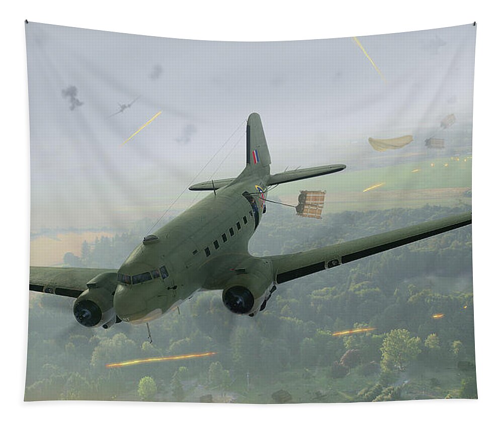Dc-3 Tapestry featuring the digital art Drop Zone Victor #2 by Adam Burch