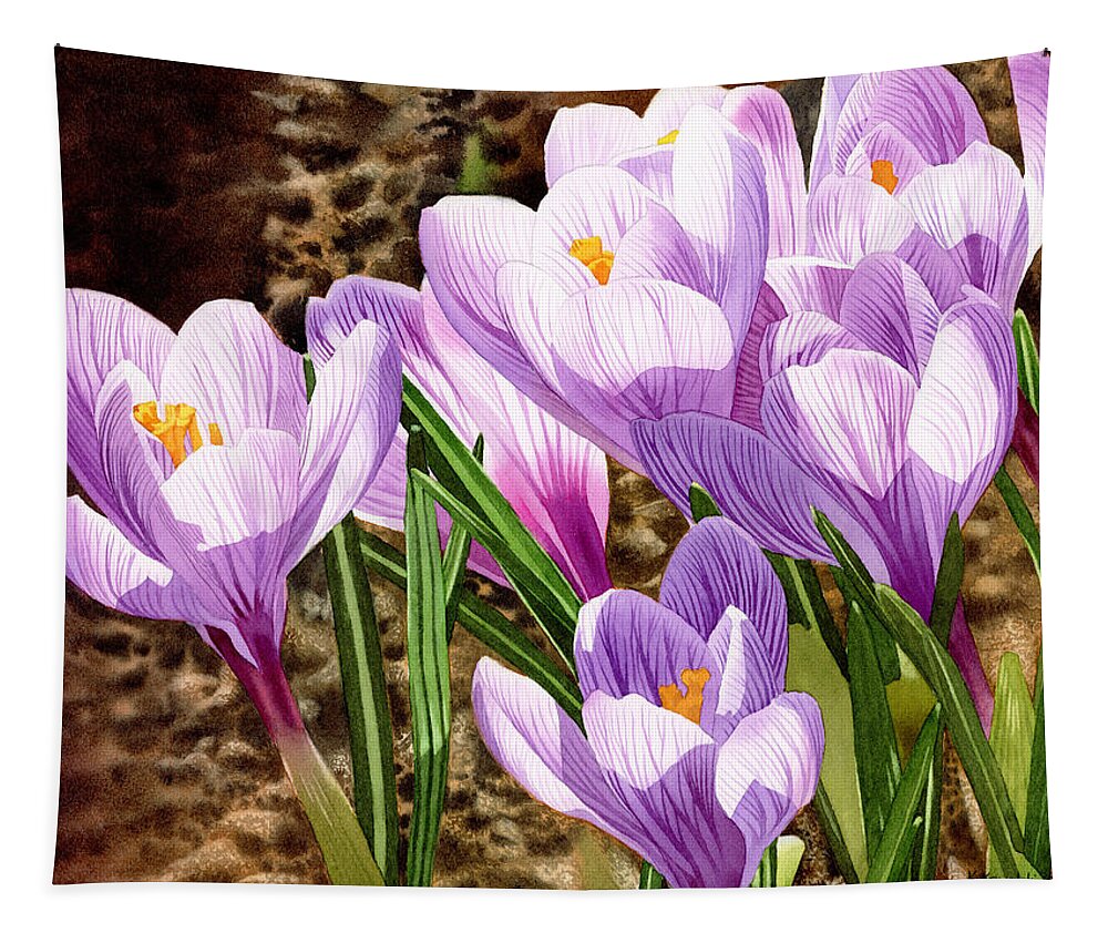 Crocus Tapestry featuring the painting Early Spring by Espero Art