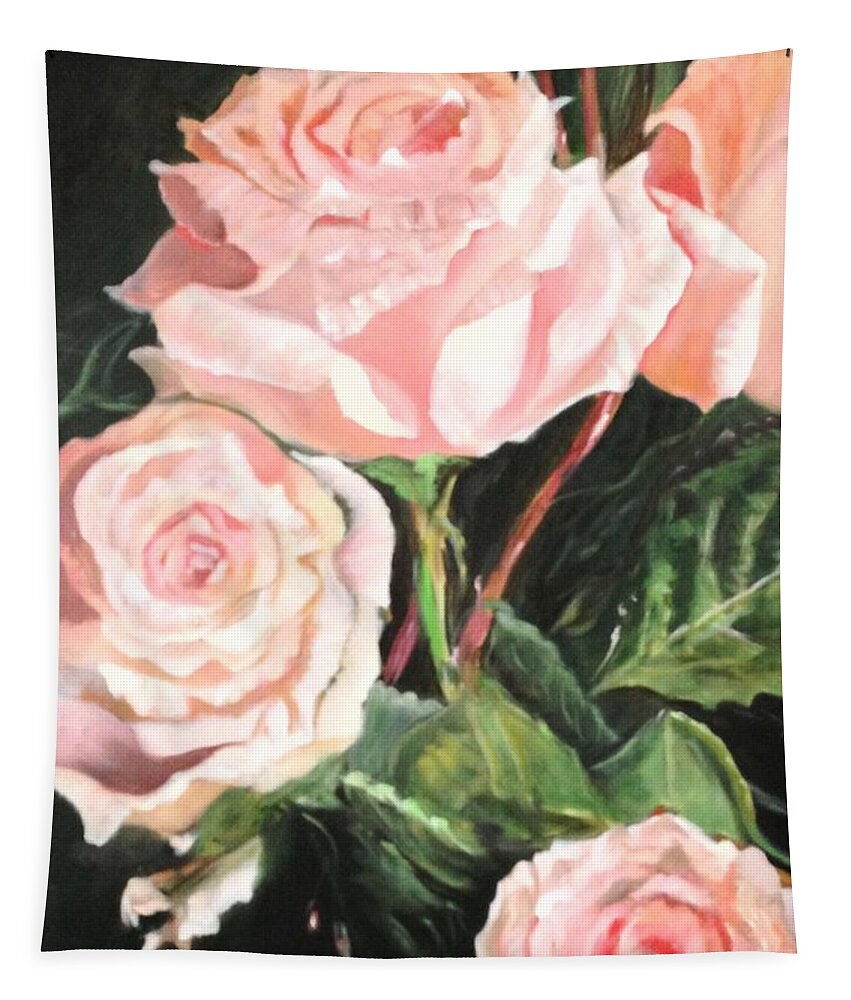 Pink Roses Tapestry featuring the painting Elegant Dancer by Juliette Becker