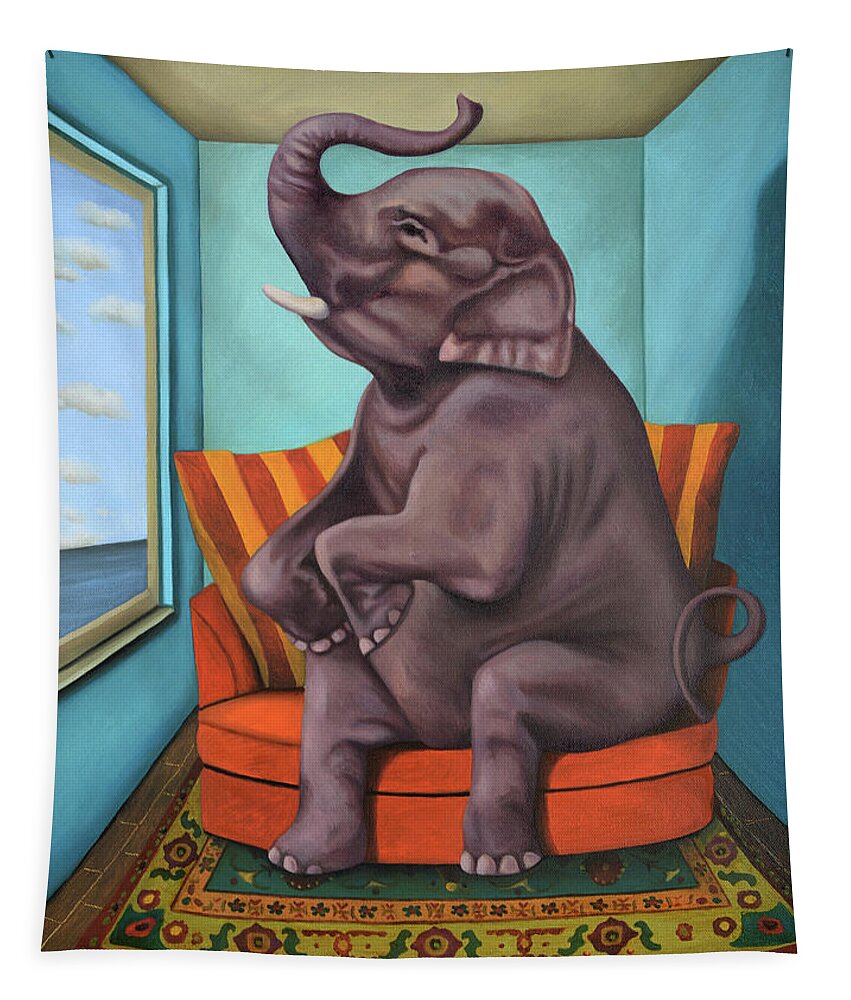 Elephant Tapestry featuring the painting Elephant In The Room 2 #1 by Leah Saulnier The Painting Maniac