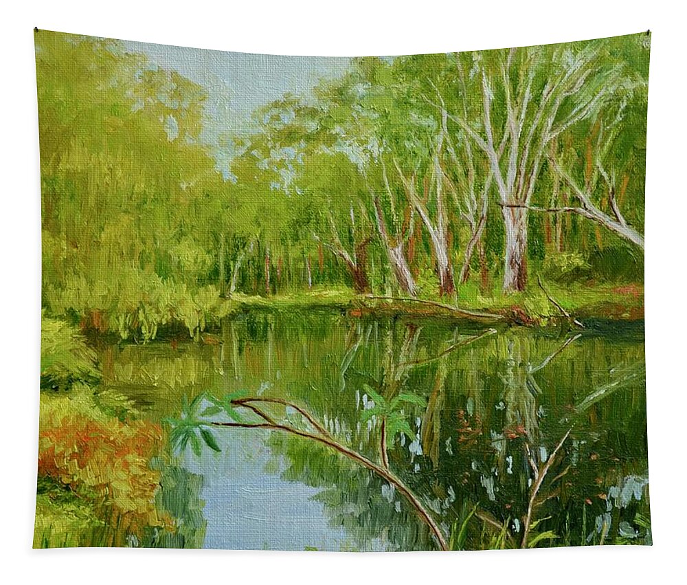 Lake Tapestry featuring the painting Evening On The Billabong by Dai Wynn