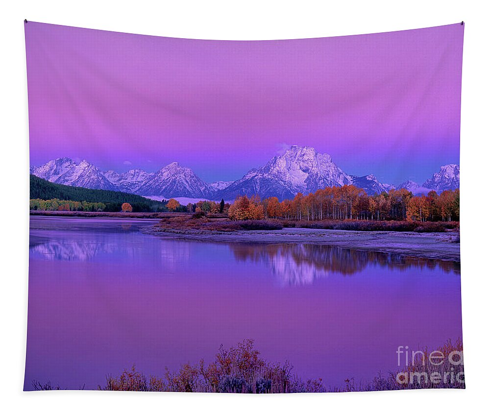 Dave Welling Tapestry featuring the photograph Fall Dawn Oxbow Bend Grand Tetons National Park Wyoming #1 by Dave Welling