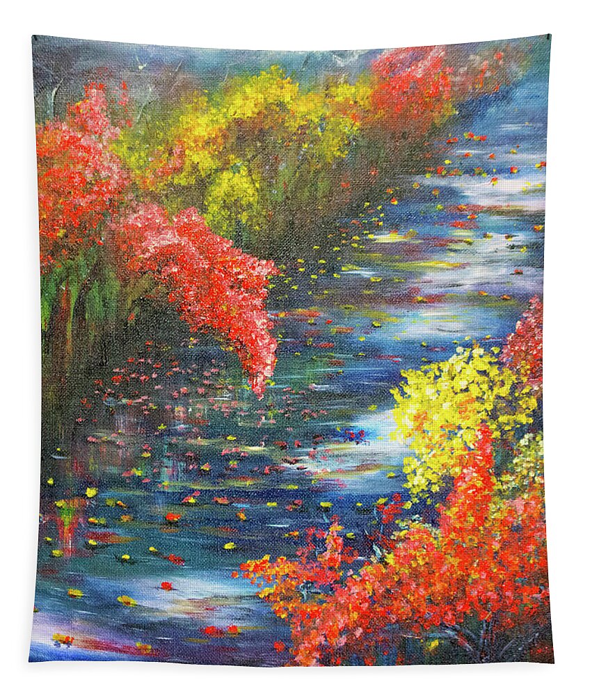 Green Tapestry featuring the painting Fall #1 by Medea Ioseliani