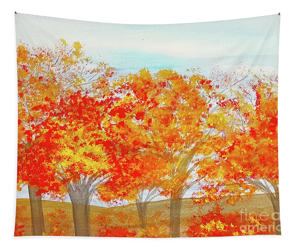 Fall Tapestry featuring the mixed media Fall Trees #1 by Lisa Neuman
