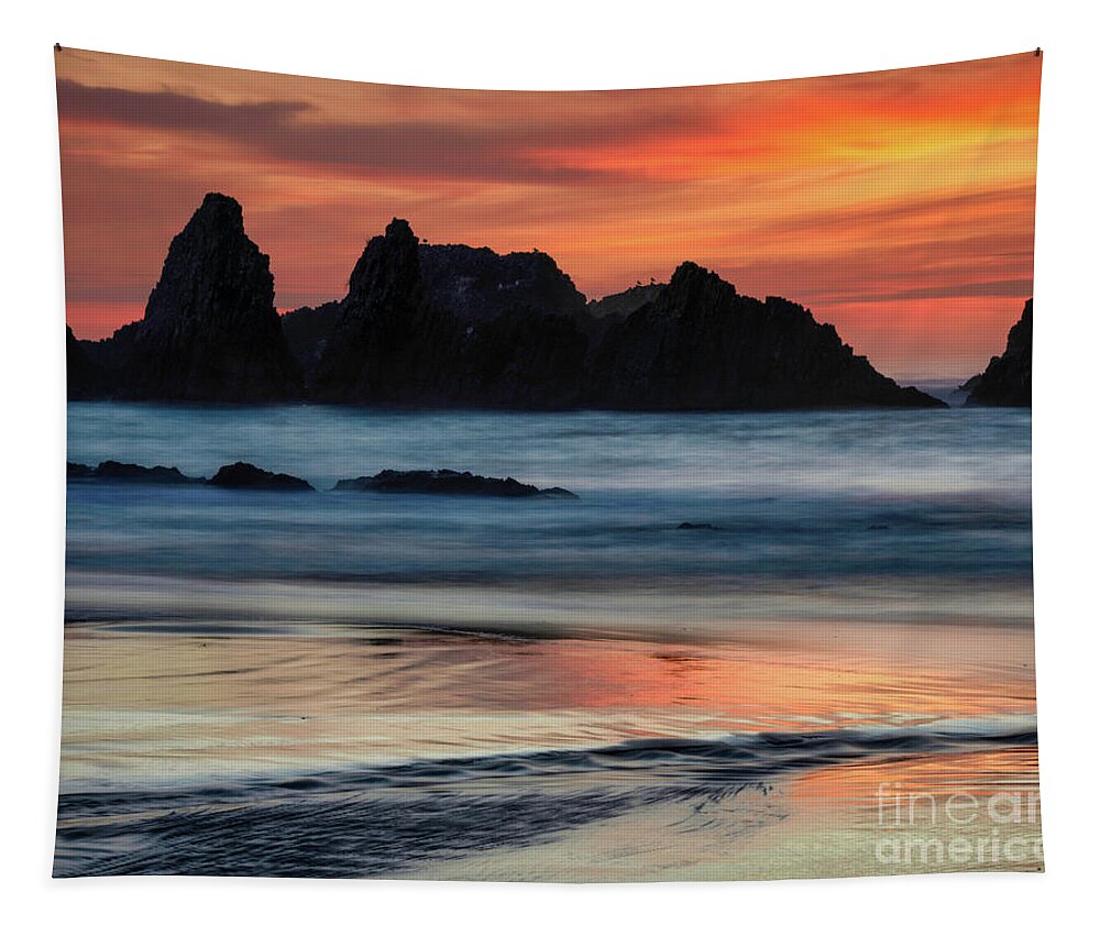 Oregon Tapestry featuring the photograph Fiery sunset #1 by Izet Kapetanovic