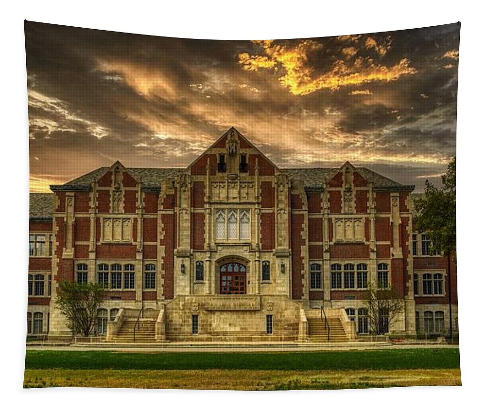 Fine Arts Building Tapestry featuring the photograph Fine Arts Building At Sunset - Ball State University #1 by Mountain Dreams