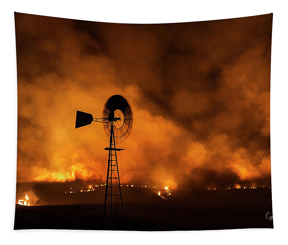 Night Tapestry featuring the photograph Fire on the Plains #1 by Crystal Socha