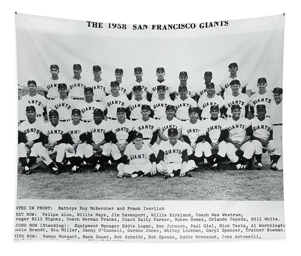 1958 Tapestry featuring the photograph First SF Giants Team Portrait #1 by Underwood Archives