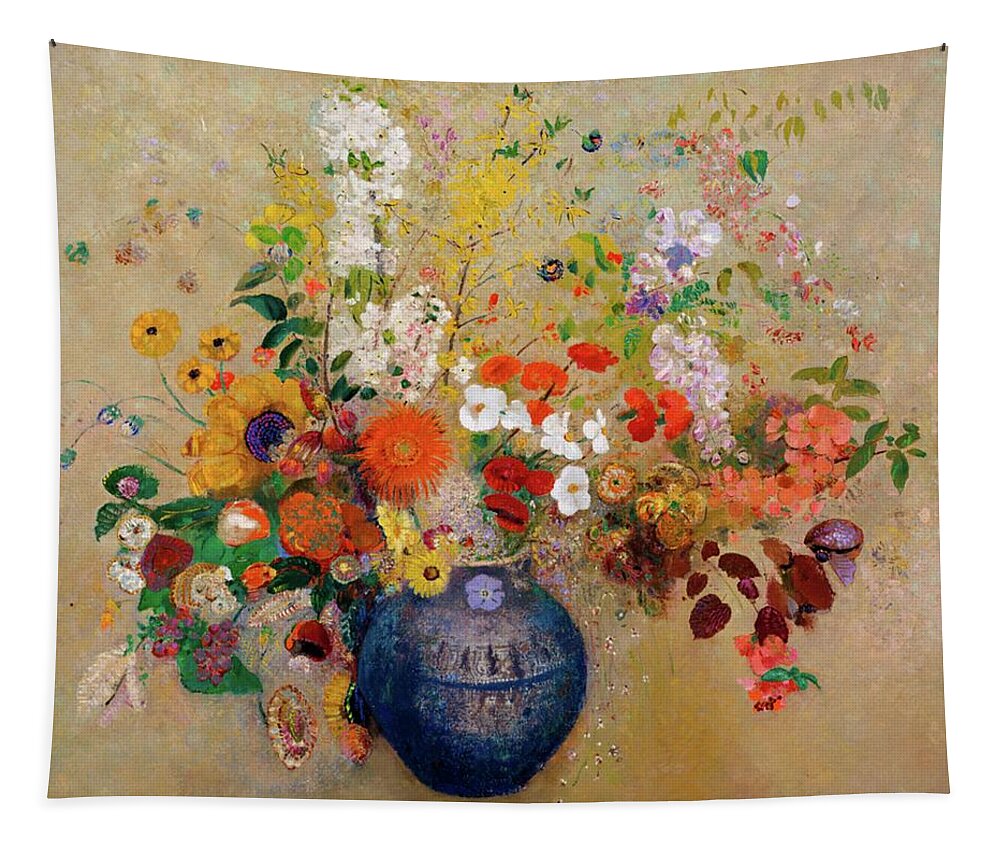 Flowers Tapestry featuring the painting Flowers, 1909 #2 by Odilon Redon