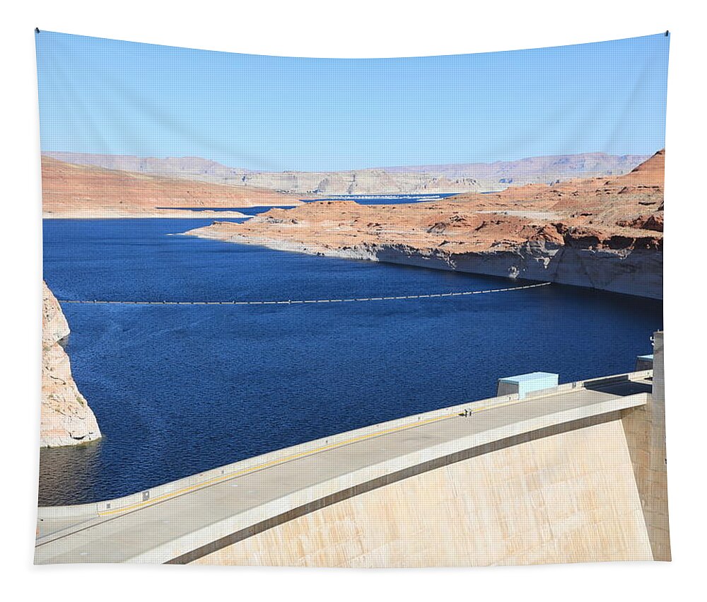 Glen Canyon Dam Tapestry featuring the photograph Glen Canyon Dam and Lake Powell #2 by Richard Krebs