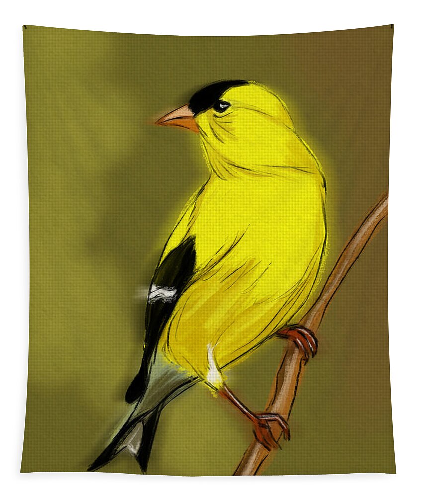 Birds Tapestry featuring the digital art Goldfinch #1 by Michael Kallstrom