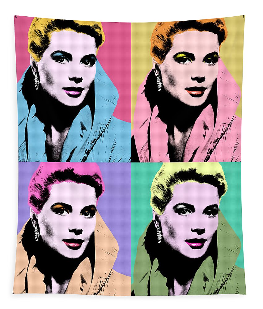 Grace Kelly Tapestry featuring the mixed media Grace Kelly pop art #1 by Movie World Posters