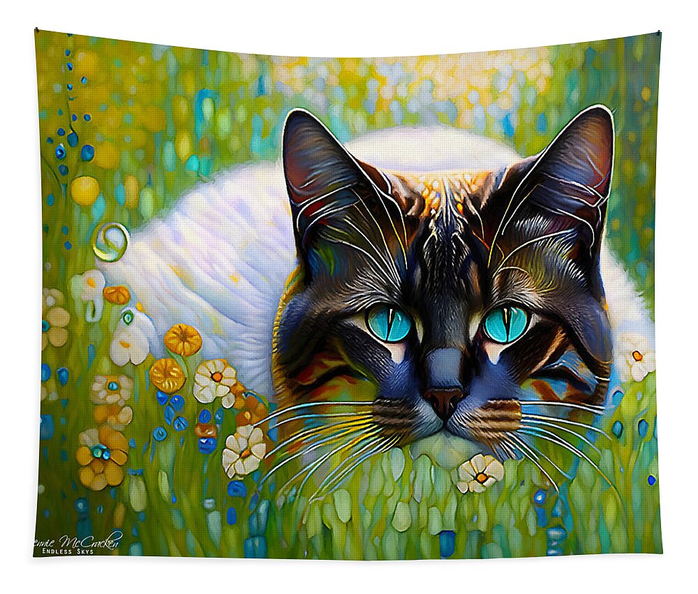 Cat Tapestry featuring the mixed media I See You by Pennie McCracken