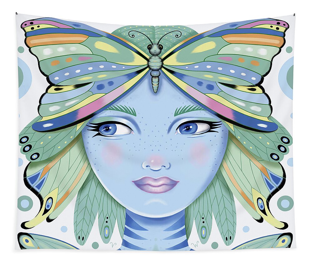 Fantasy Tapestry featuring the digital art Insect Girl, Winga - Sq.White by Valerie White