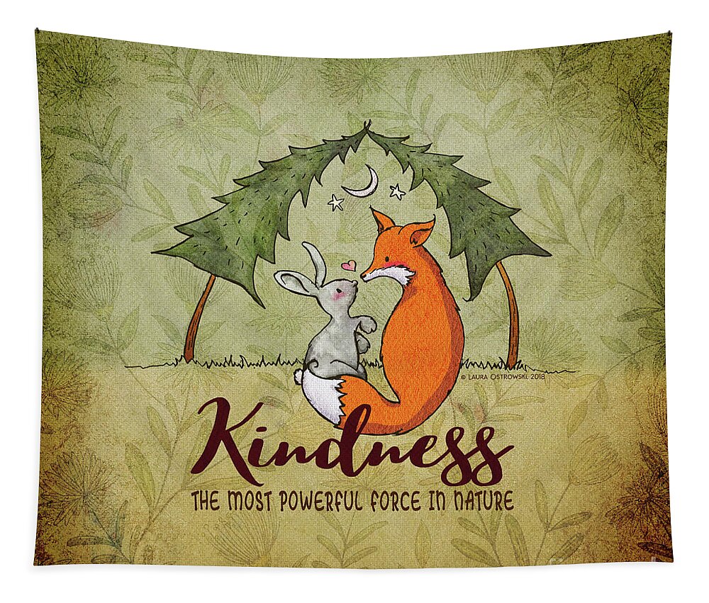 Kindness Fox and Bunny #1 Tapestry by Laura Ostrowski - Pixels Merch