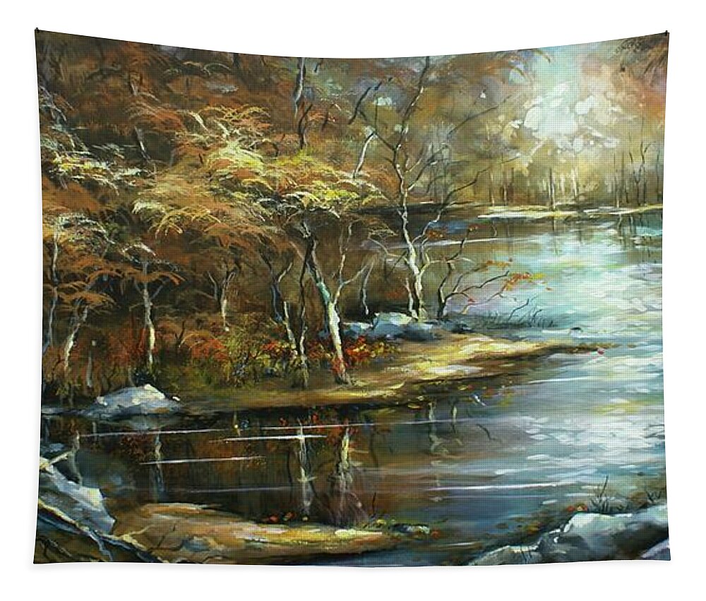Landscape Tapestry featuring the painting Landscape by Michael Lang