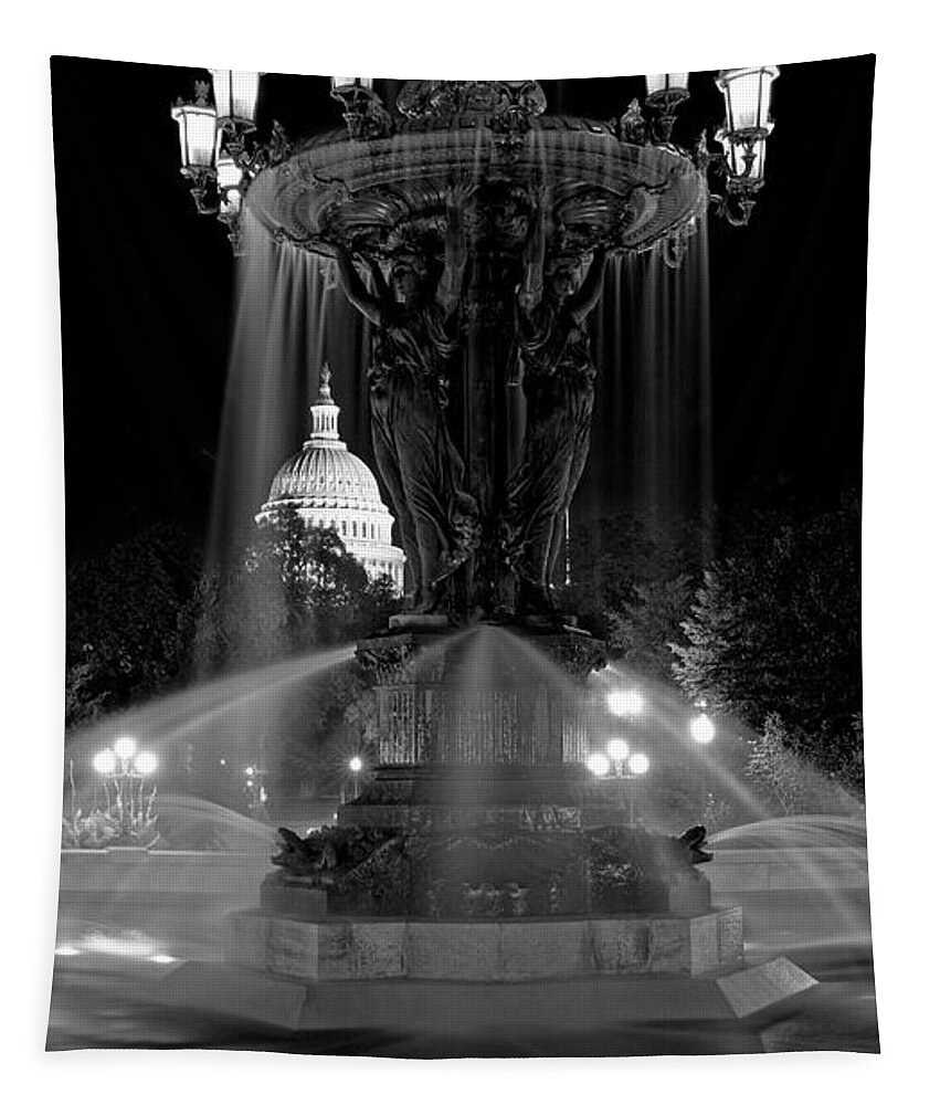 Bartholdi Fountain Tapestry featuring the photograph Light and Water Fountain - Bartholdi Park Washington DC #1 by Doolittle Photography and Art