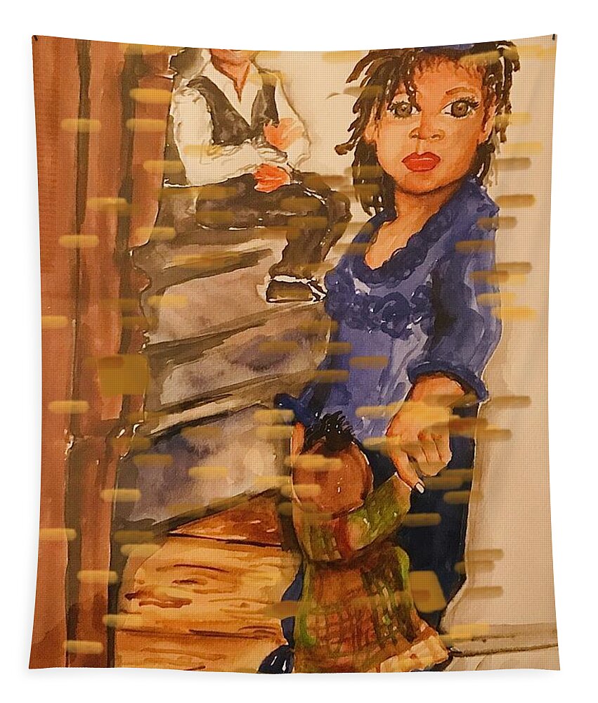  Tapestry featuring the painting Little Girl by Angie ONeal