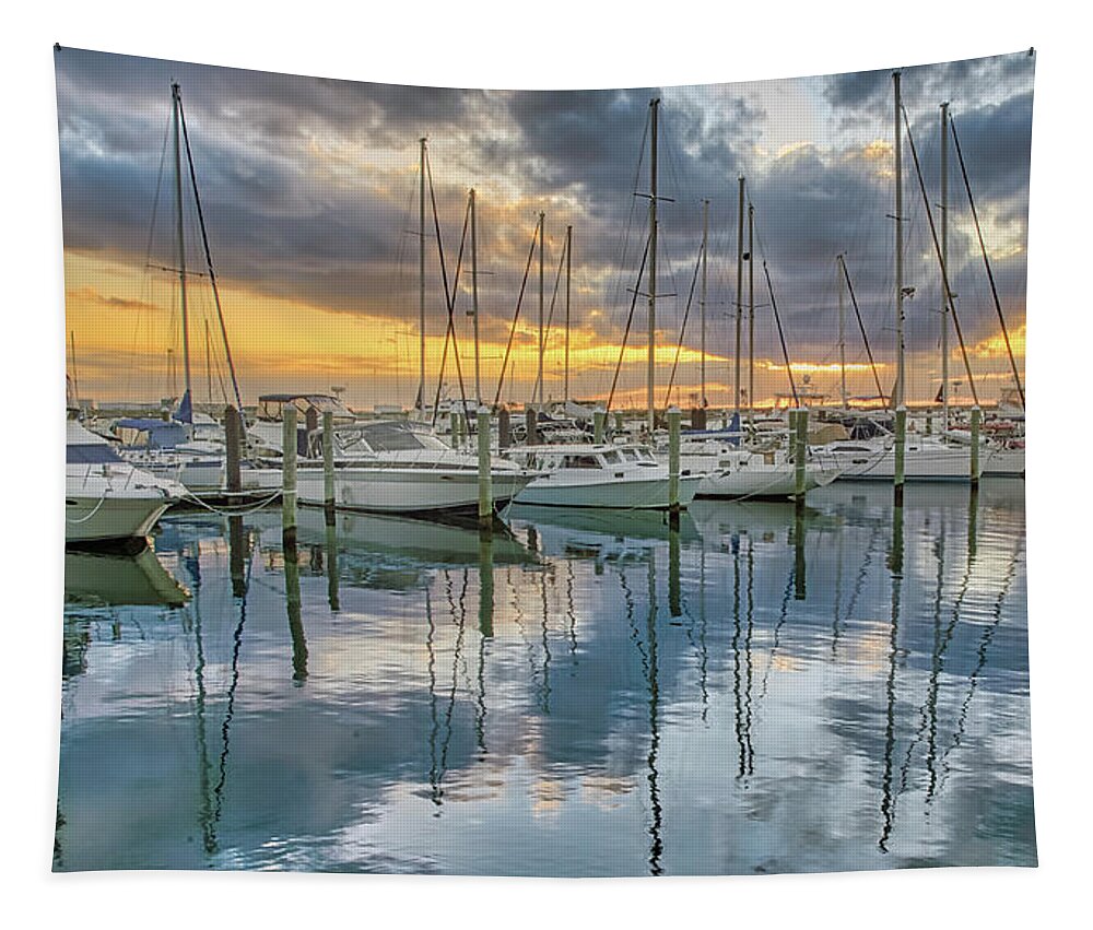 Fort Monroe Tapestry featuring the photograph Marina Sunset #1 by Jerry Gammon
