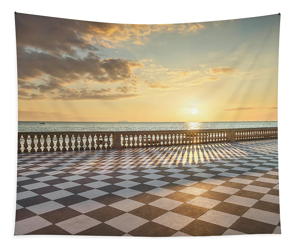 Livorno Tapestry featuring the photograph Terrazza Mascagni Sunset in Livorno by Stefano Orazzini