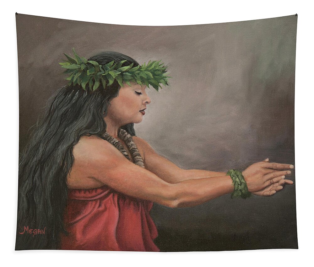 Hawaiian Tapestry featuring the painting Mele by Megan Collins