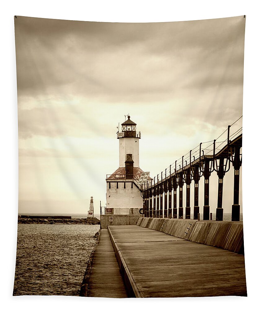 Michigan City Tapestry featuring the photograph Michigan City Lighthouse #2 by Timothy Johnson