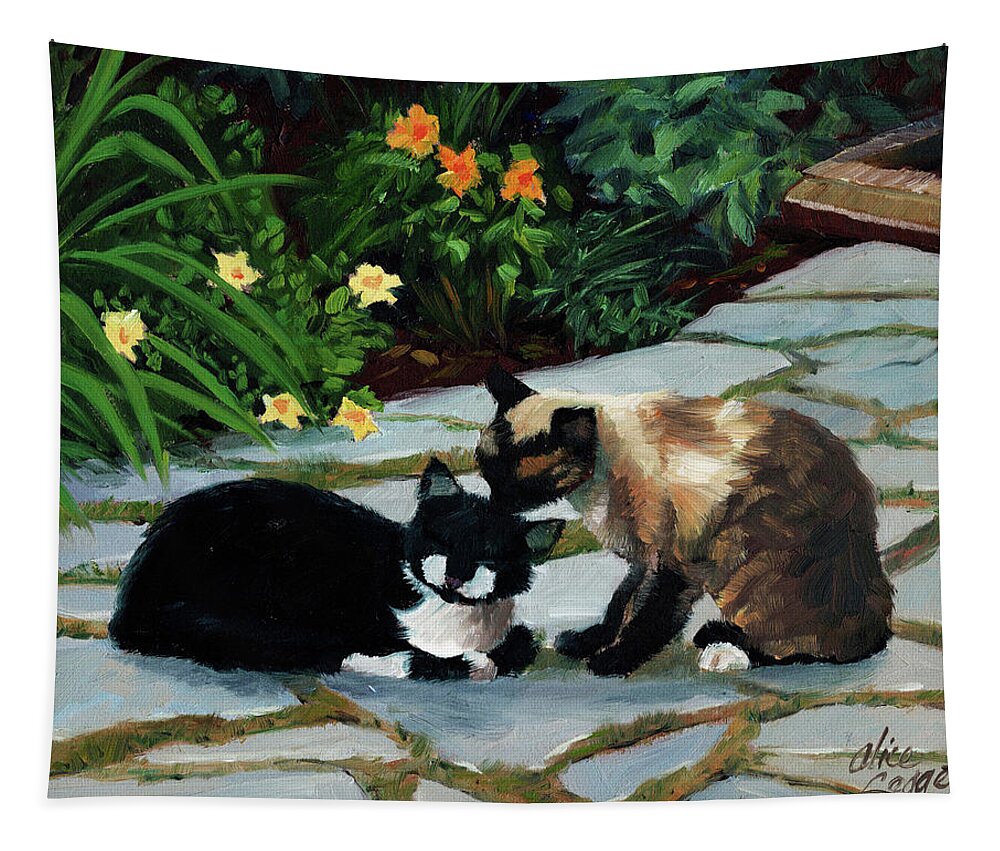 Cats Tapestry featuring the painting Nikki and Oreo #1 by Alice Leggett