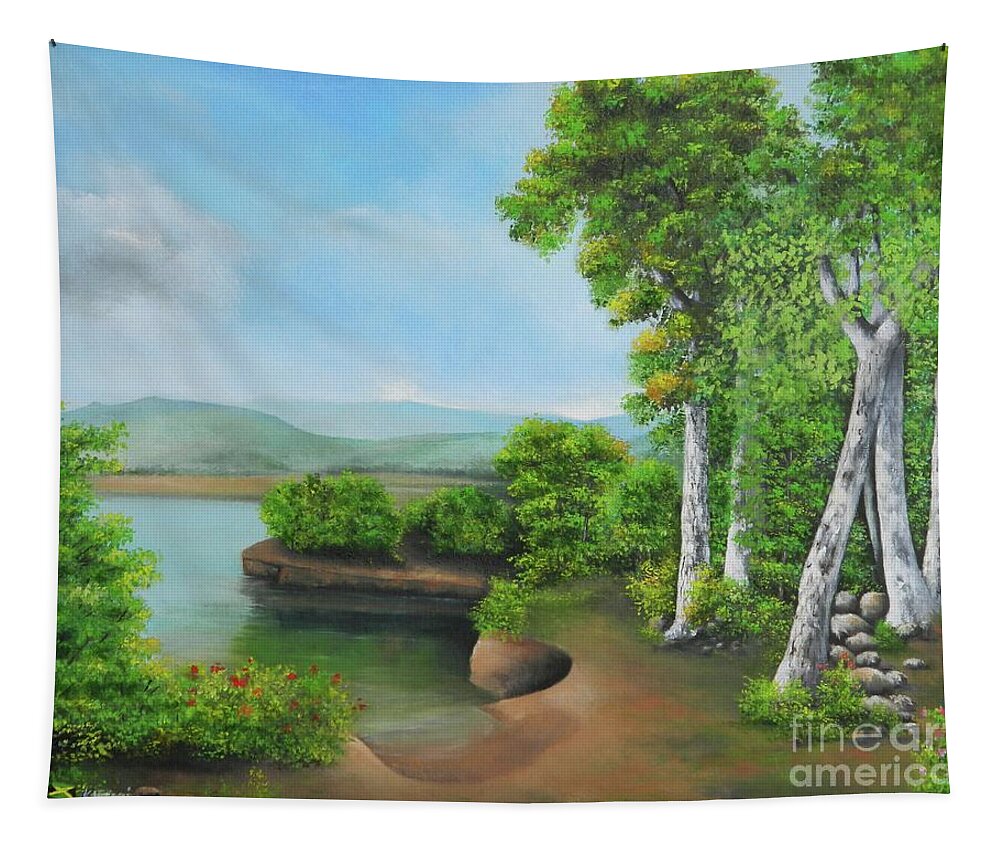 Tropical Landscape Tapestry featuring the painting On A Beautiful Day #2 by Kenneth Harris