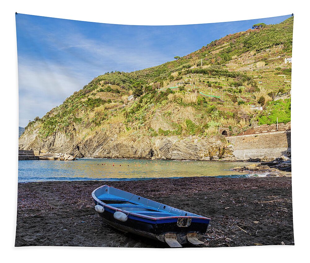 Boat Tapestry featuring the photograph Panorama of Vernazza #2 by Fabiano Di Paolo