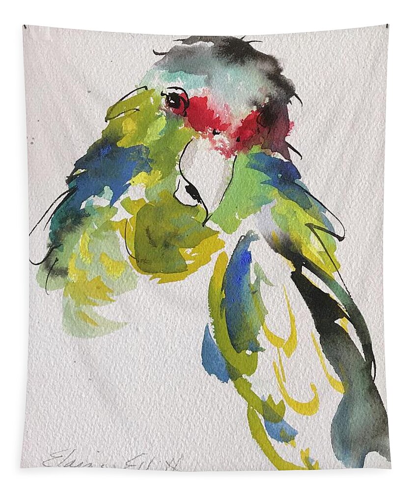 Tropical Birds Tapestry featuring the painting Parrot Portrait by Elaine Elliott